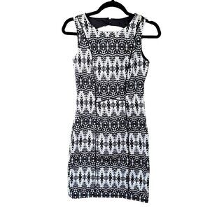 H&M Office Career Black Silver Gray Sleeveless Fitted Sheath Geometric Dress